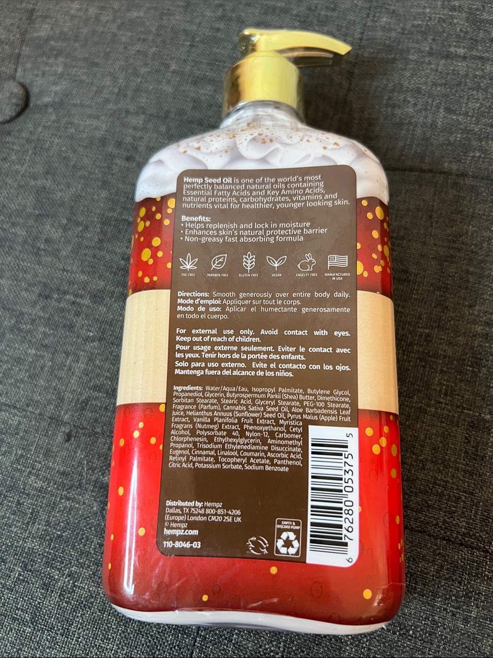 Hempz Apple Cider & Nutmeg Herbal Body Moisturizer - Red and Gold Pump 17 ounces - Picture 3 of 4